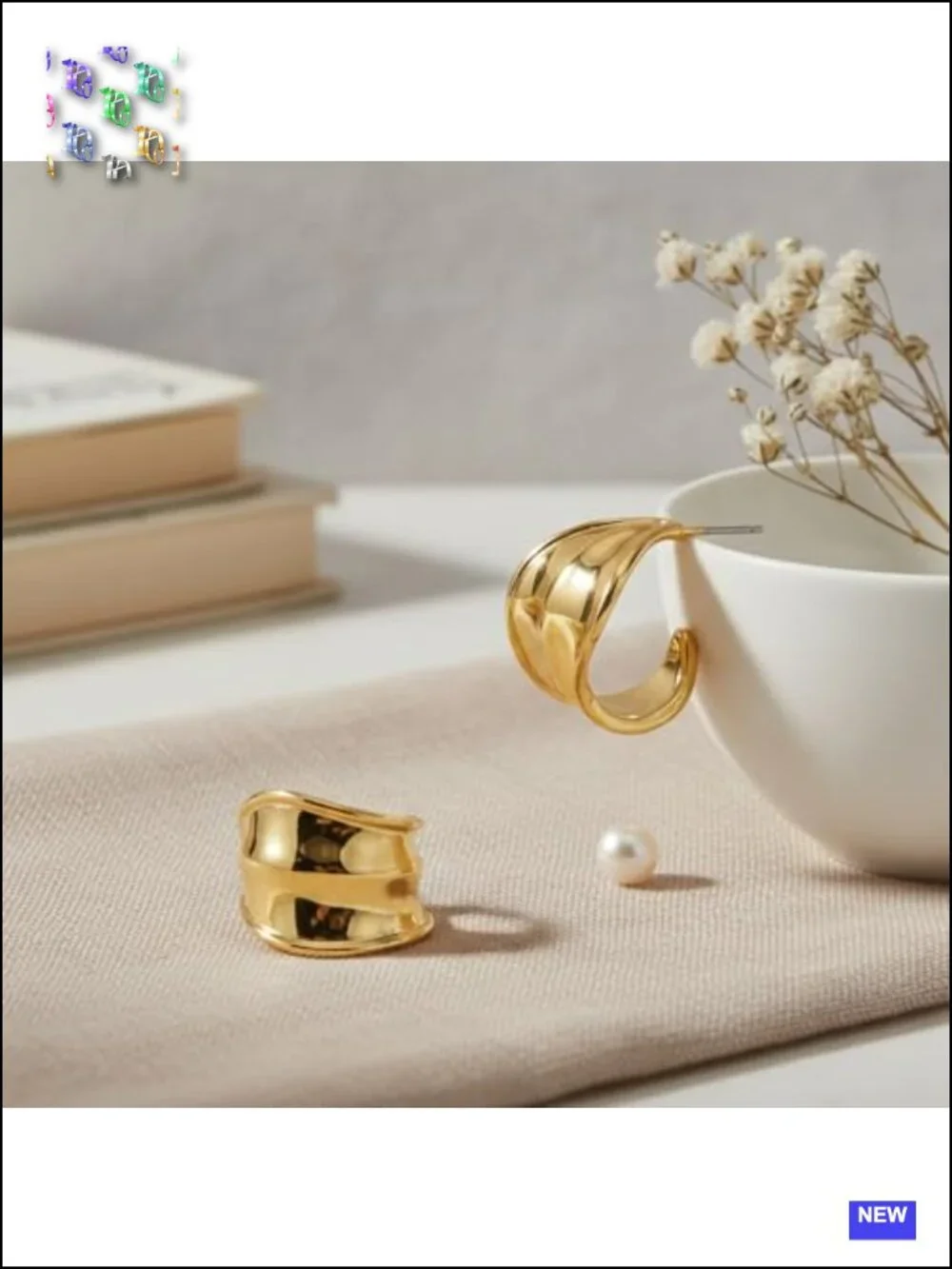 Chunky 14K Gold Plated Sculptural C-Shaped Earrings, Lightweight Hypoallergenic